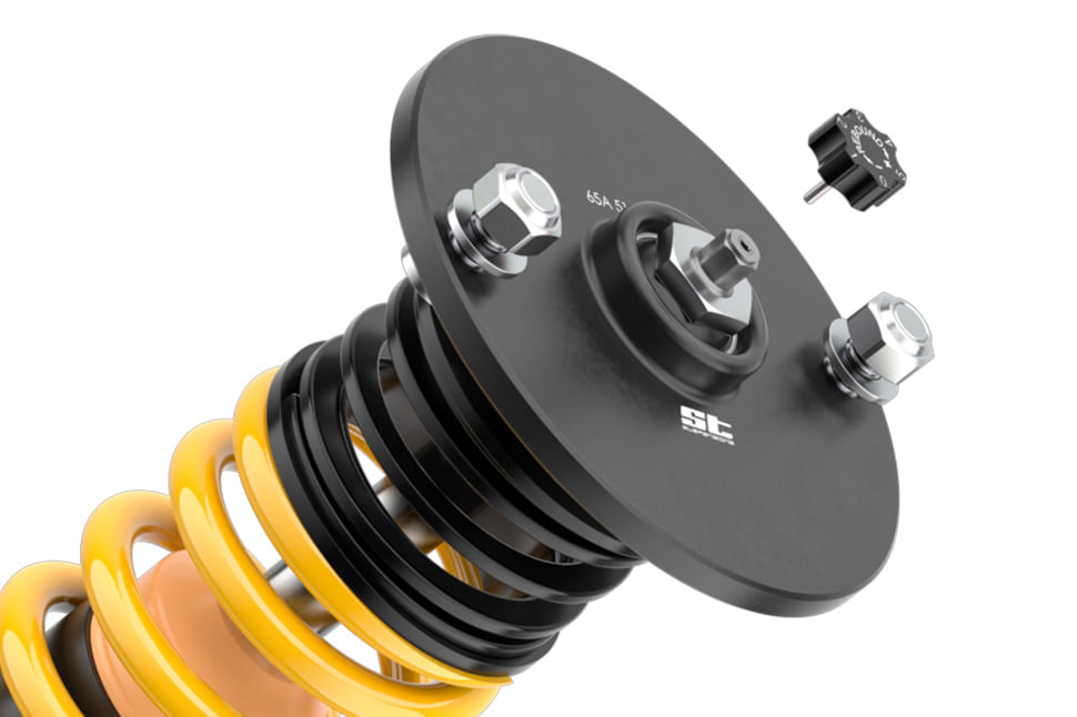 Each click noticeably changes the performance of the ST coilover suspension and the low-speed rebound stage is adjustable with 16 clicks.